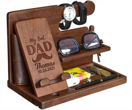 Custom Gift for Dad - Personalized Phone Docking Station, Nightstand Organizer, Gift Ideas for Special Anniversary, Birthday, Wedding, Father's Day, Christmas