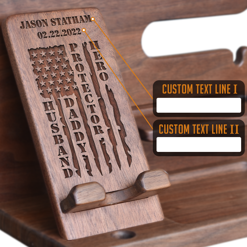 Custom Gift for Military - Personalized Phone Docking Station, Nightstand Organizer, Gift Ideas for Special Anniversary, Birthday, Wedding, Father's Day, Christmas