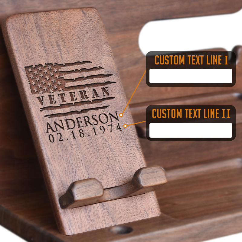 Custom Gift for Veteran - Personalized Phone Docking Station, Nightstand Organizer, Gift Ideas for Special Anniversary, Birthday, Wedding, Father's Day, Christmas